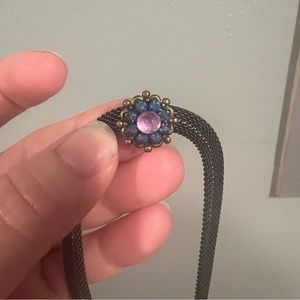 Vintage Bronze Brass Choker Blue Purple Mesh Clara Beau